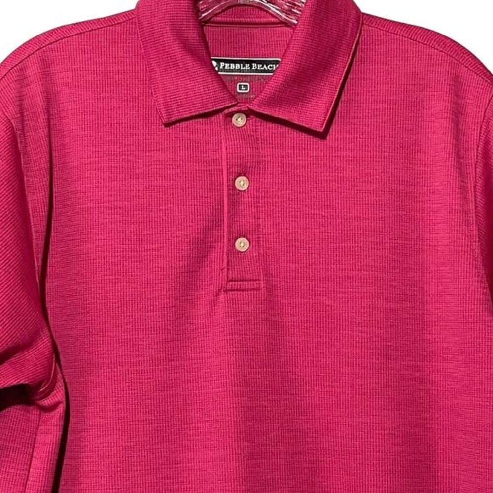 Pebble Beach Golf Polo Men Size Large Pink Dry-Luxe Performance Logo Embroidered
